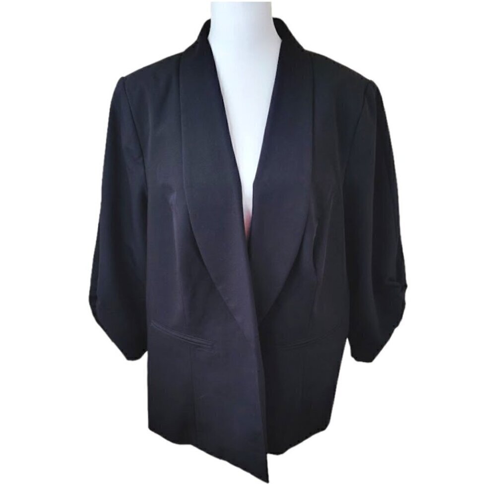 Worthington Open Blazer Size 0X Women's Black Three-Quarter Cinch Sleeve NWT